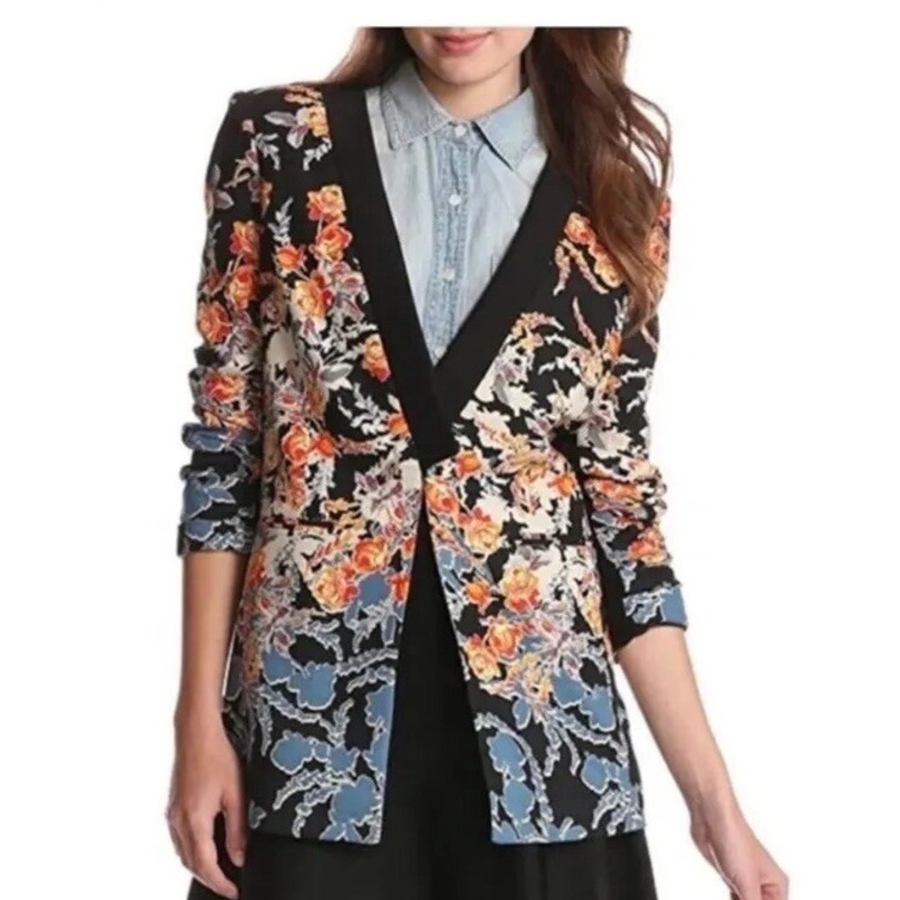 BCBGMAXAZRIA Andres Black Floral Print Blazer Jacket Women's Size S‎ Career Bold